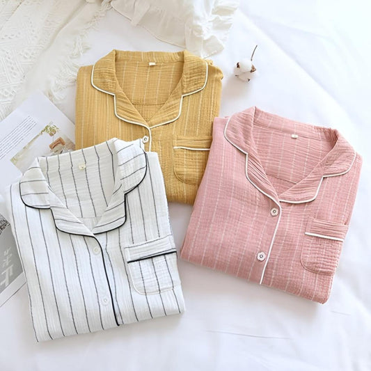 Women's Cotton Gauze Striped Nightgown Lightweight