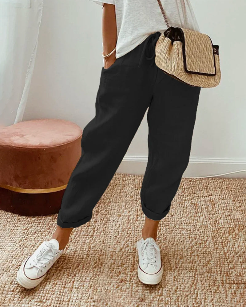 Linen Sweatpants Casual Beige