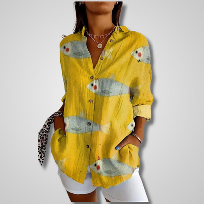 Women's Printed Button-Button-Front Blouse