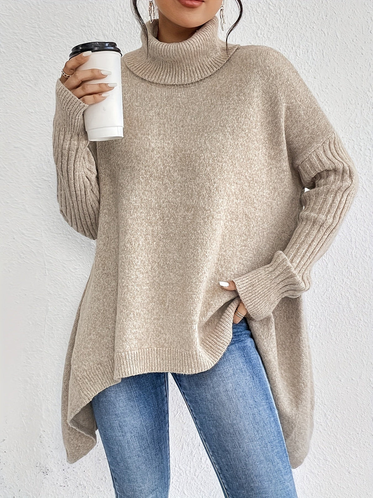 Women's Folded Turtleneck Sweater Loose Fit