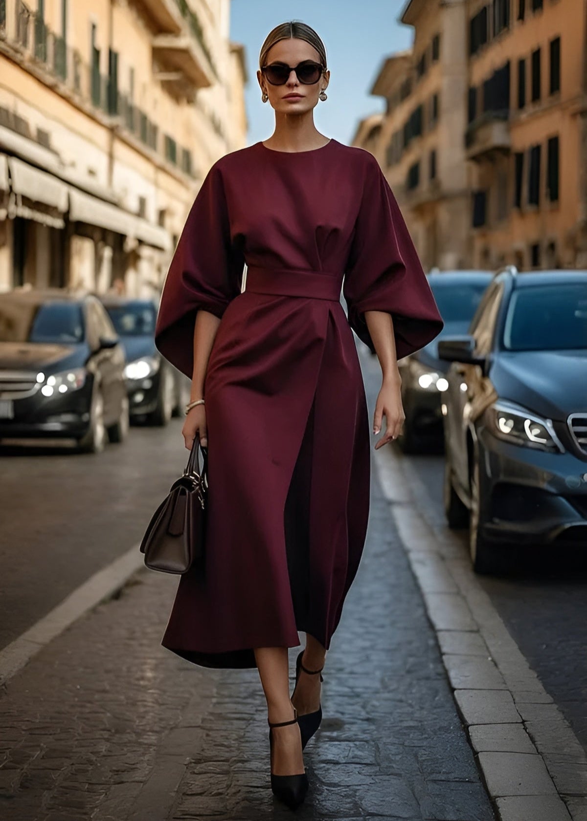 Women's Flowy Maxi Dress Belted
