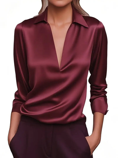 Women's V-Neck Satin Blouse