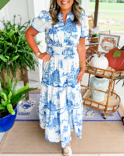Women's Maxi Dress Toile Print Tiered