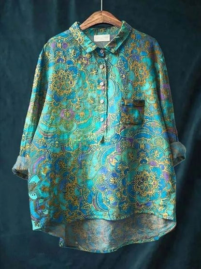 Women's Button-Front Floral Print Blouse
