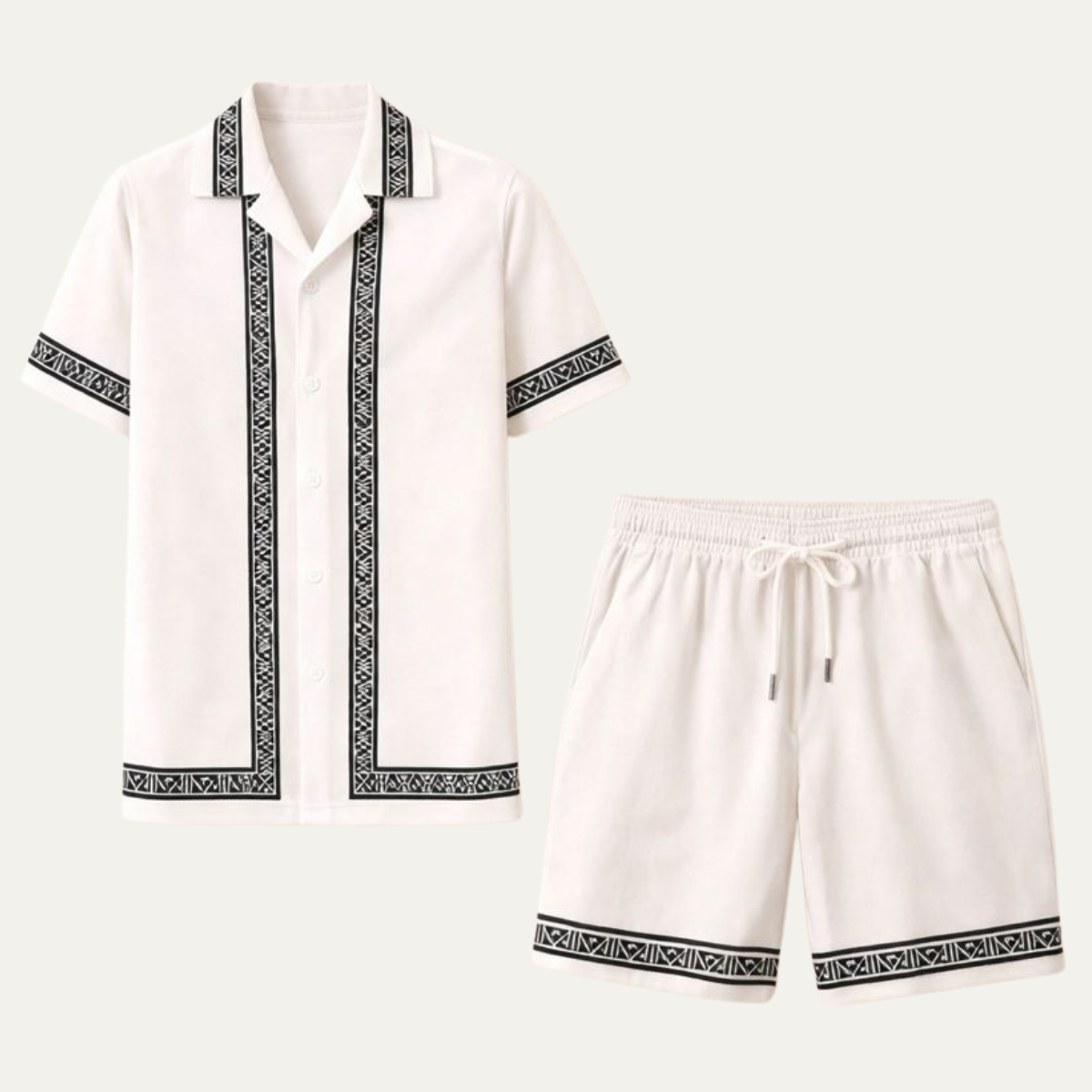 Men's Print Shirt And Shorts Set