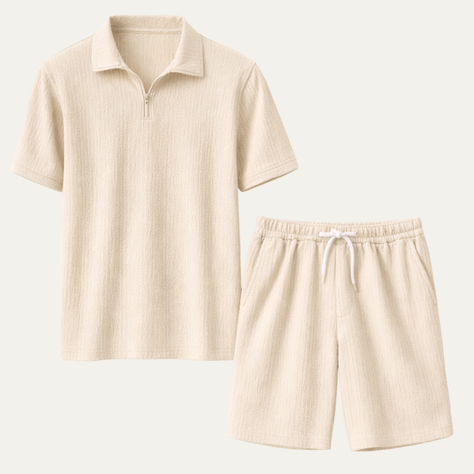Men's Polo Shirt And Shorts Set Solid Color Casual