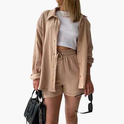 Women's Button Crop Shorts Set