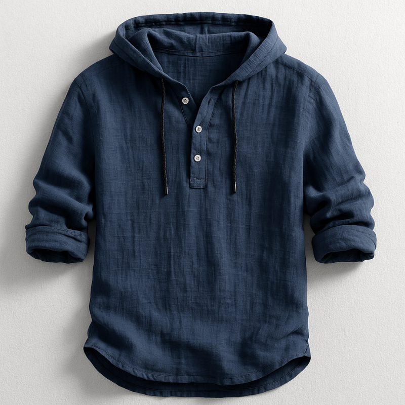 Men's Pullover Hoodie Button Neck