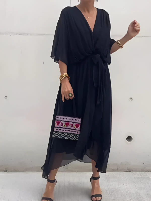 Women's Wrap Dress V-Neck Wide Sleeves Waist Tie