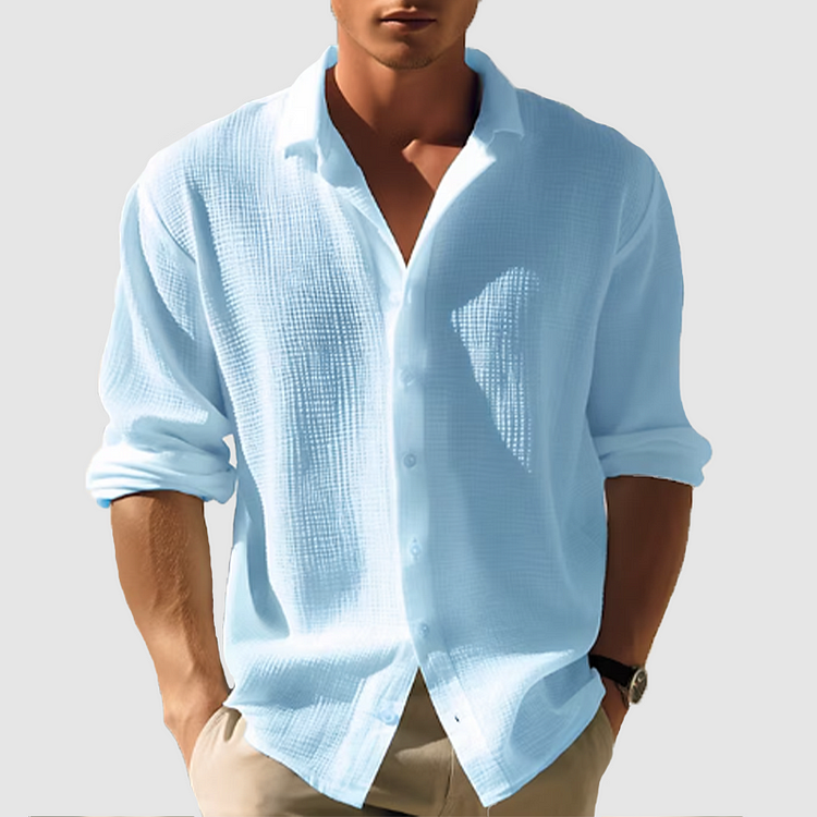 Men's Long Sleeve Button Front Shirt Textured Design