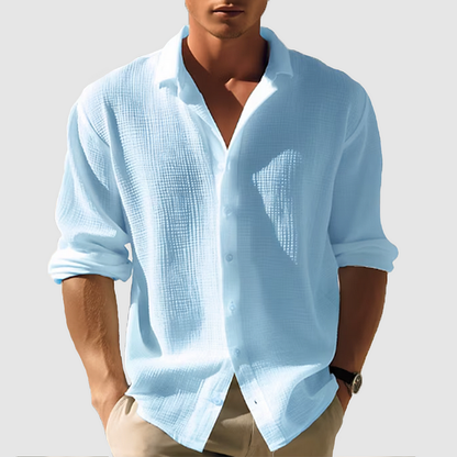 Men's Long Sleeve Button Front Shirt Textured Design