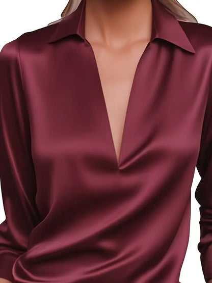 Women's V-Neck Satin Blouse