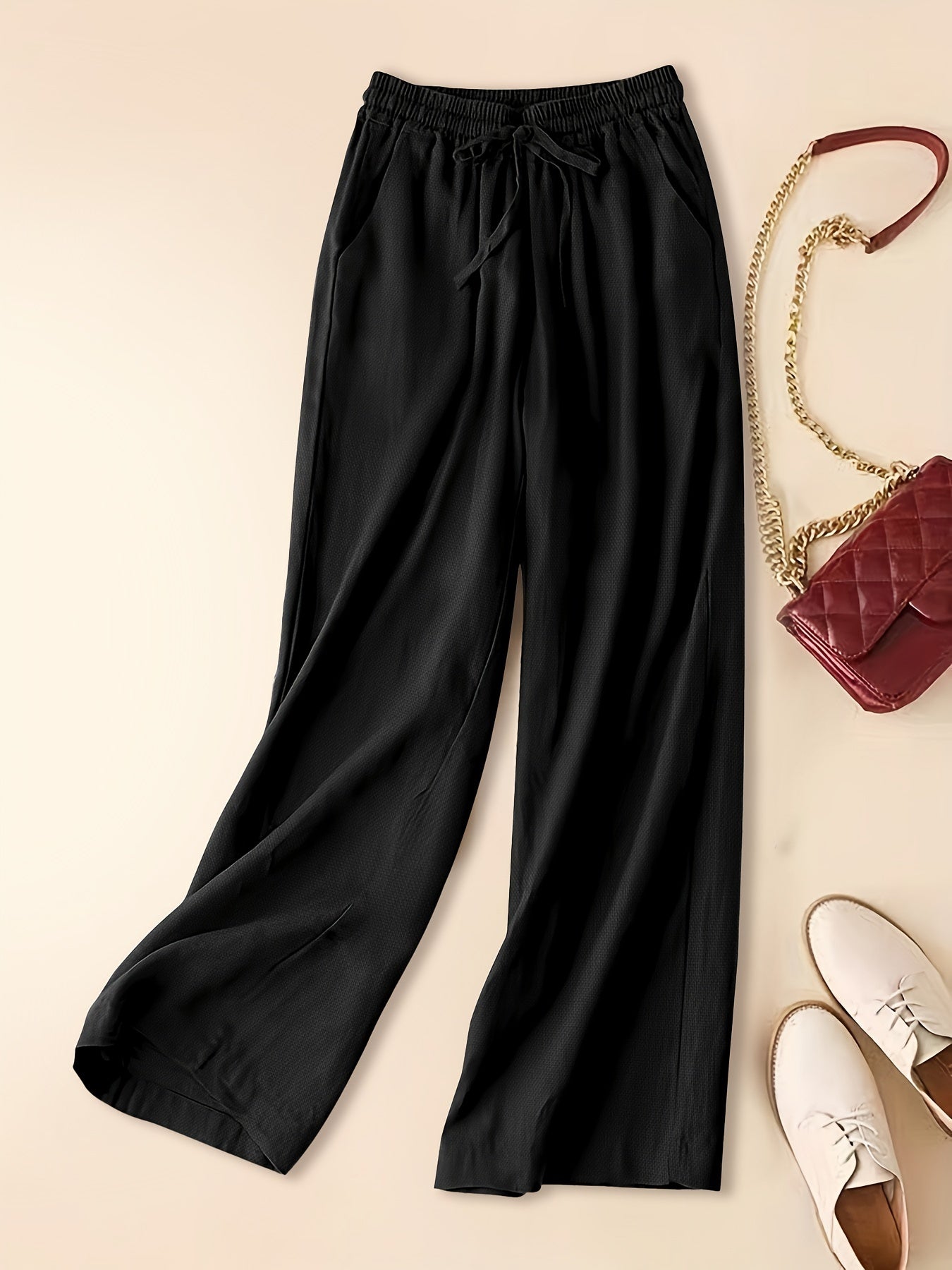 Women's Linen Blend Wide Leg Trousers Lightweight