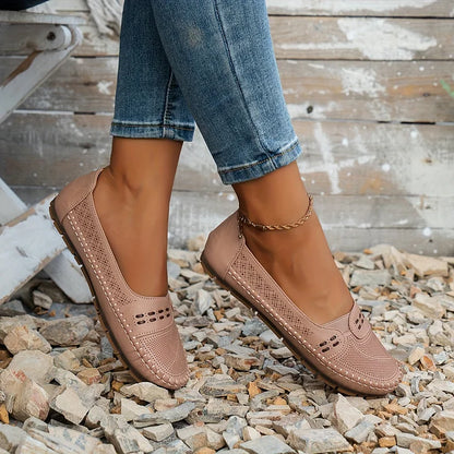 Women's Slip-On Loafers Perforated Leather Whipstitch Detail