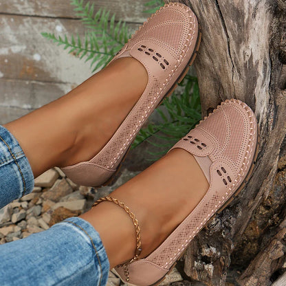 Women's Slip-On Loafers Perforated Leather Whipstitch Detail