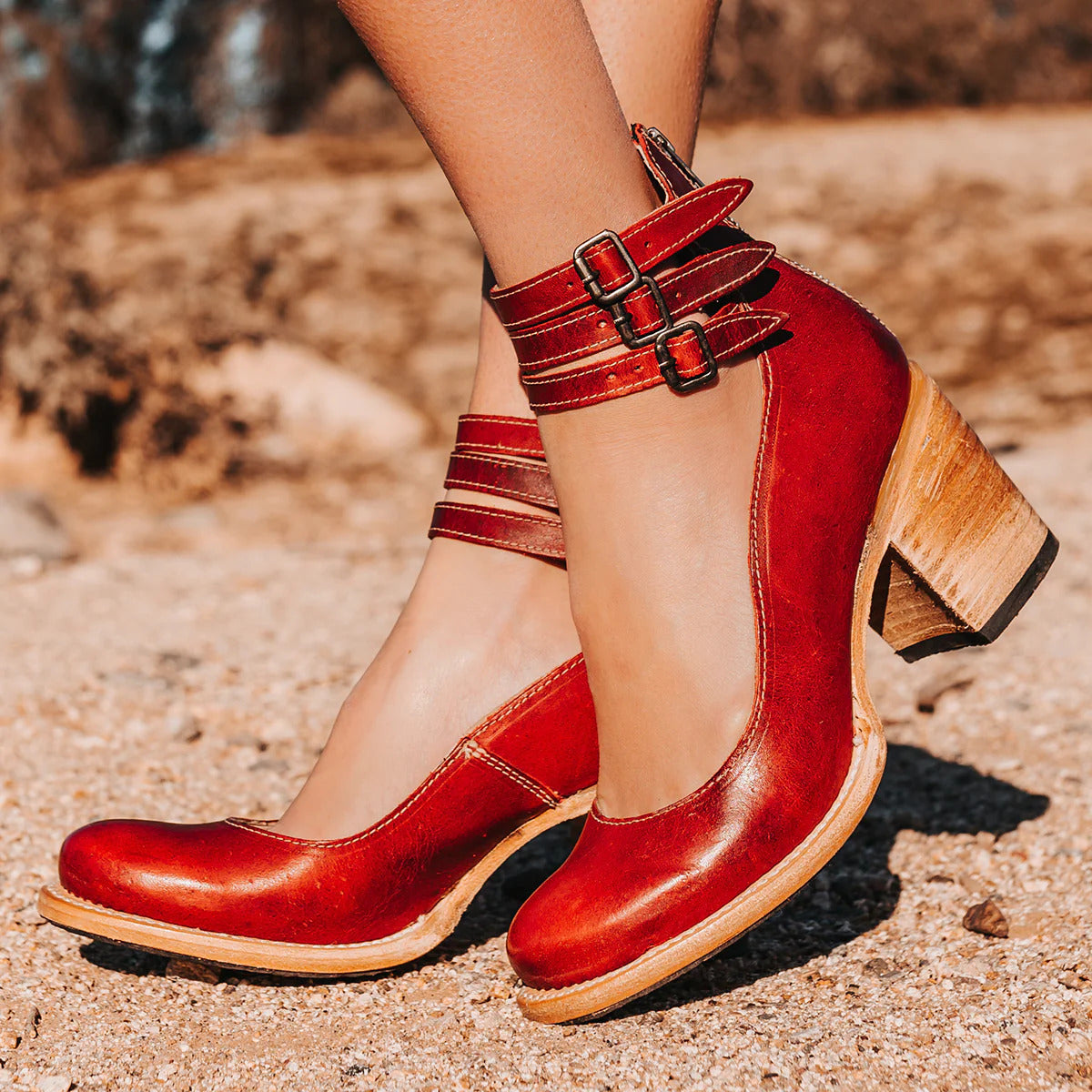 Marcellia | Women’s Buckle Strap Block Heel Shoes