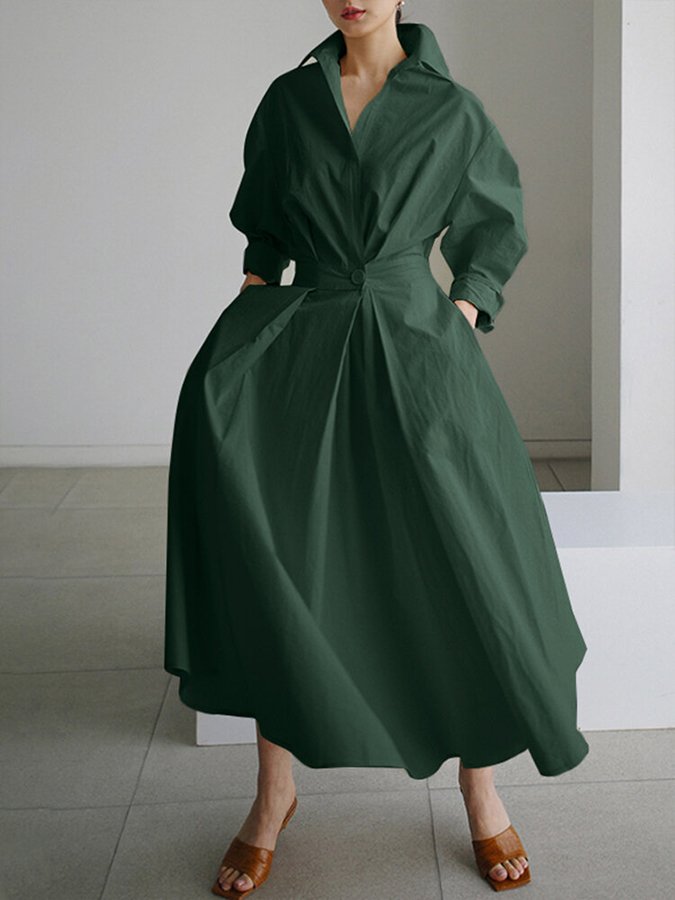 Women's Midi Dress Button Front Closure