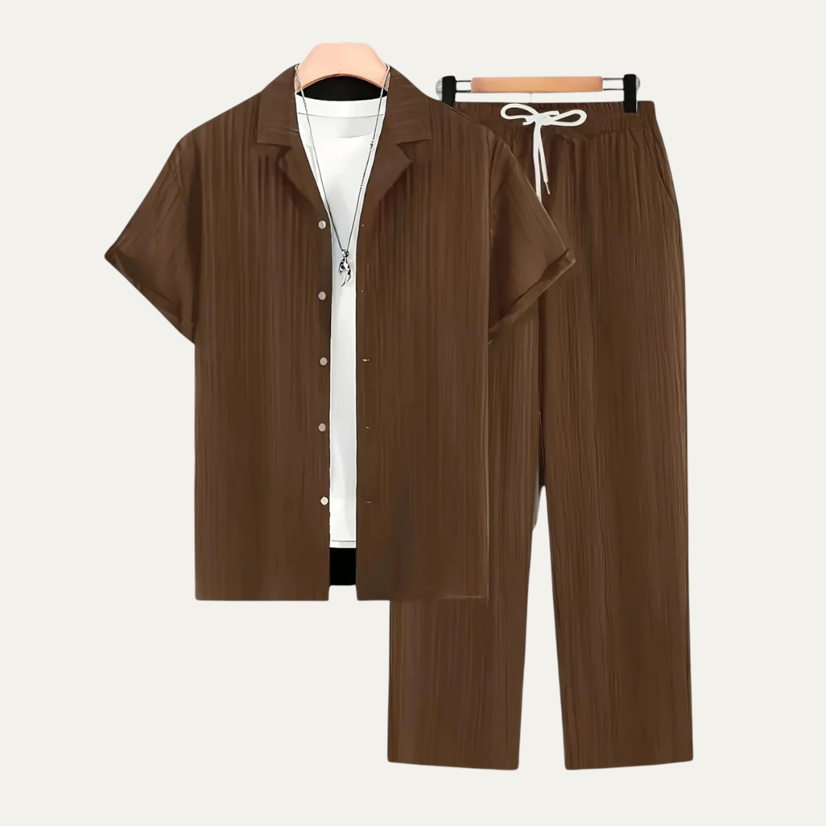 Men's Linen Shirt And Pants Set Lightweight