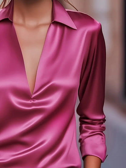 Women's V-Neck Satin Blouse