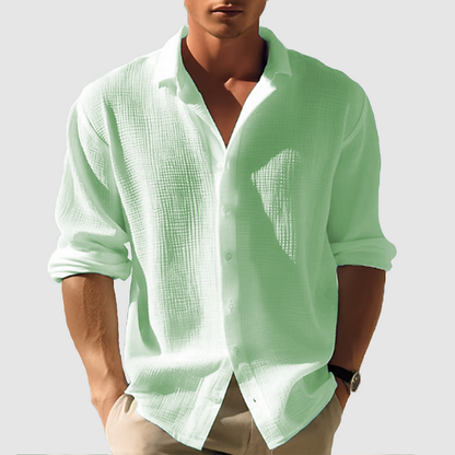 Men's Long Sleeve Button Front Shirt Textured Design