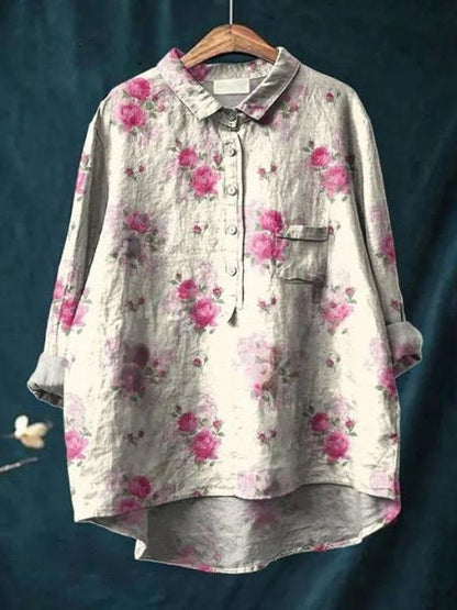 Women's Button-Front Floral Print Blouse