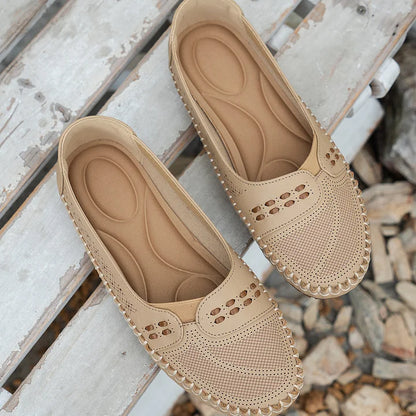 Women's Slip-On Loafers Perforated Leather Whipstitch Detail