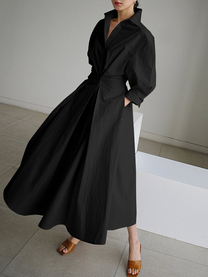 Women's Midi Dress Button Front Closure