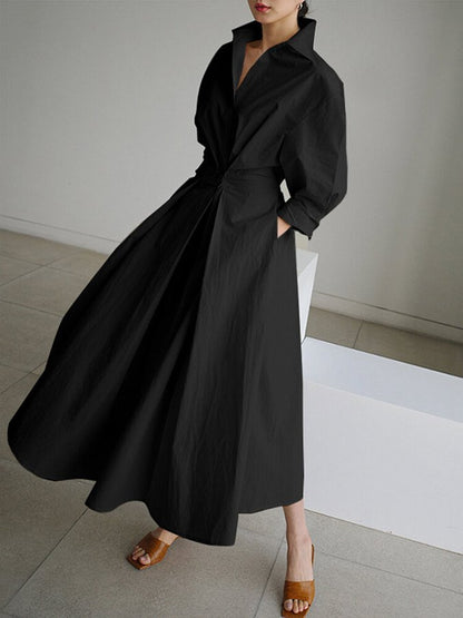Women's Maxi Dress Long Sleeves Gathered Waist
