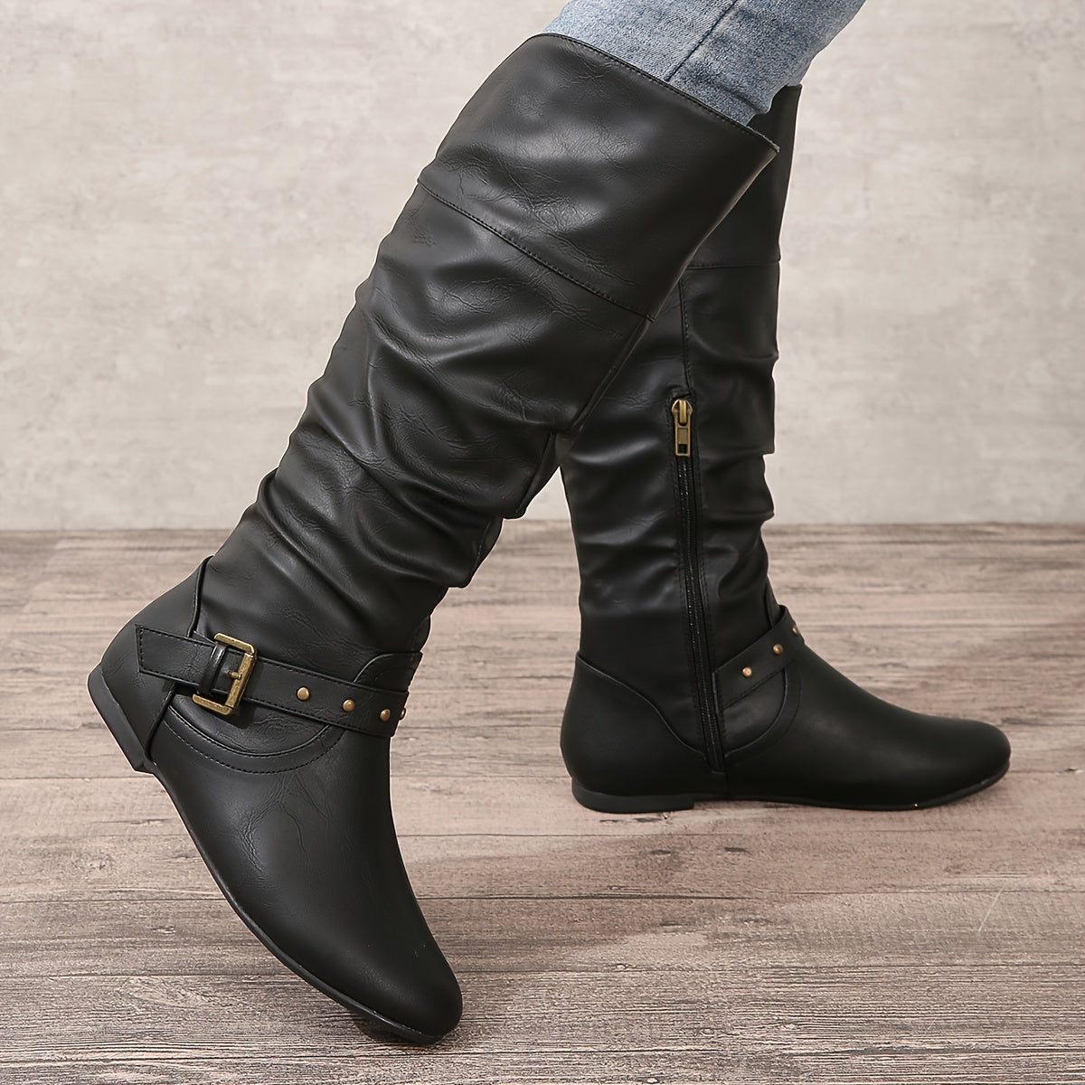 Women's Knee-High Zipper Boots Closed Toe