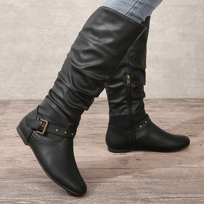 Women's Knee-High Zipper Boots Closed Toe