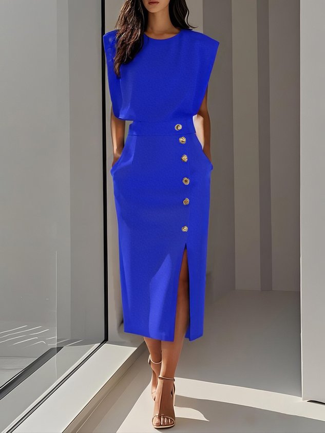 Isabella | Women’s Button Detail Sleeveless Midi Dress