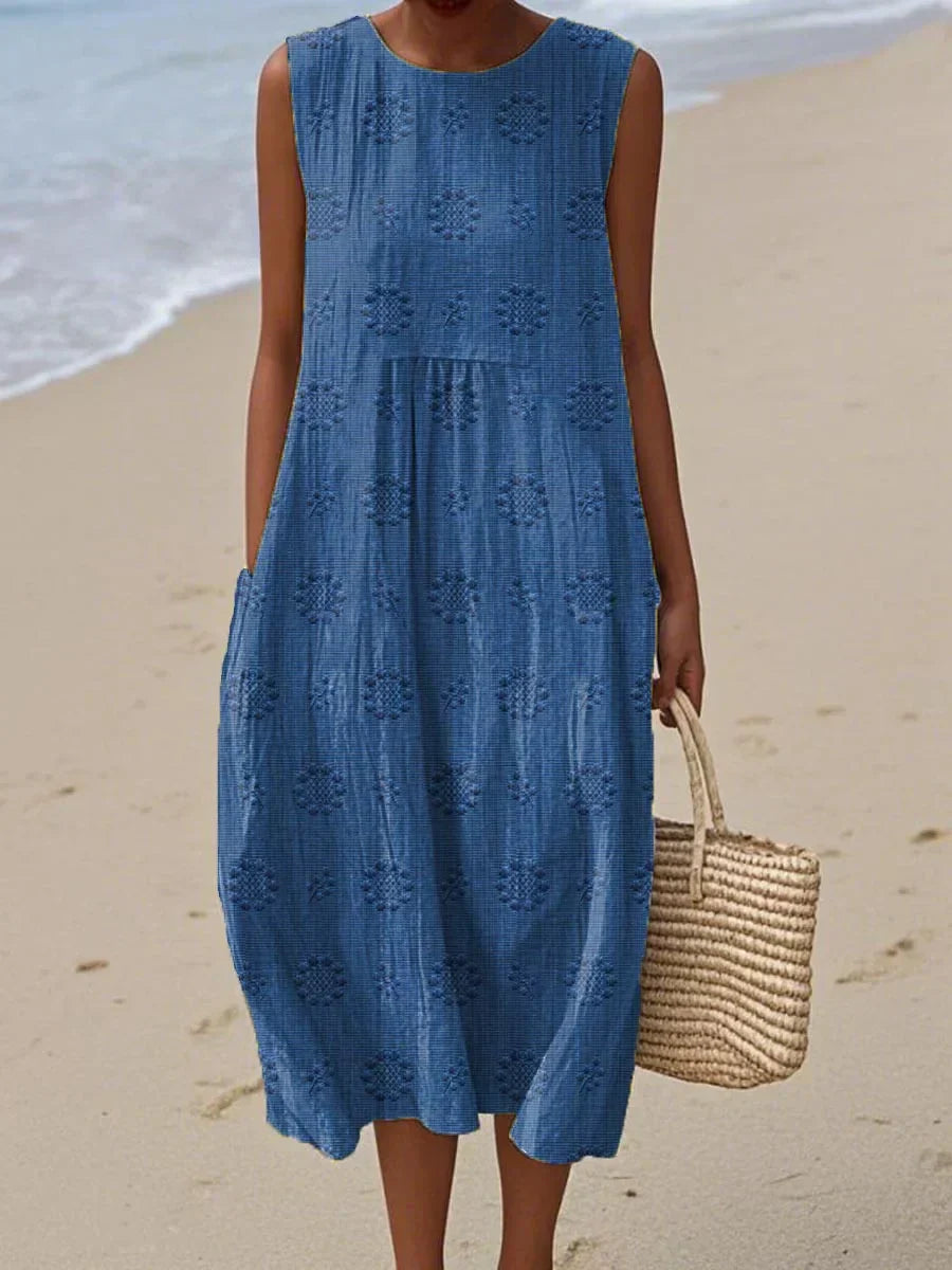 Women's Midi Textured Loose Fit Casual Dress