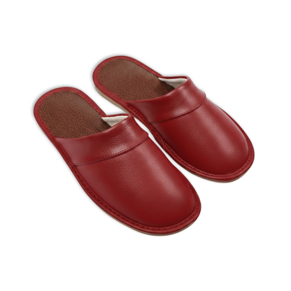 Unisex Cow Leather and Linen Indoor House Slippers