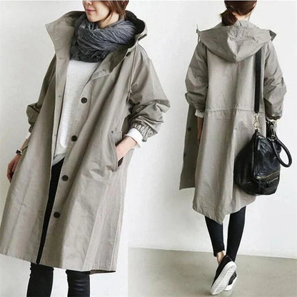 Women's Oversized Hooded Trench Coat Waterproof