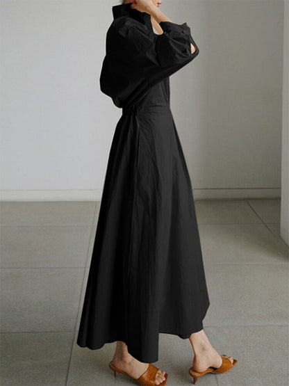 Women's Maxi Dress Long Sleeves Gathered Waist