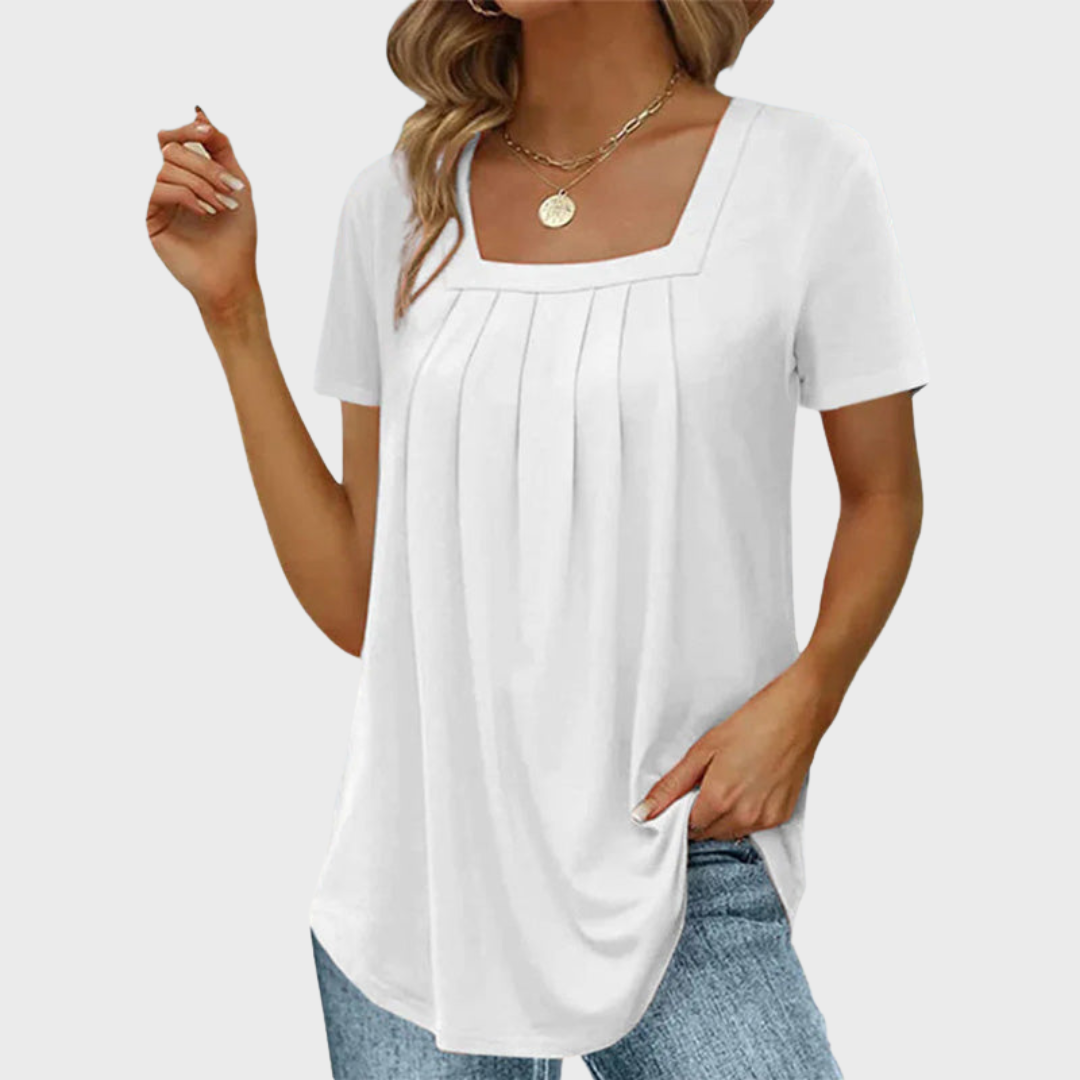Women's Pleated Blouse Square Neckline