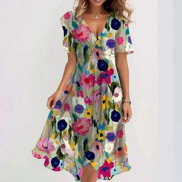 Women's Midi Dress V-Neck Flutter Sleeves