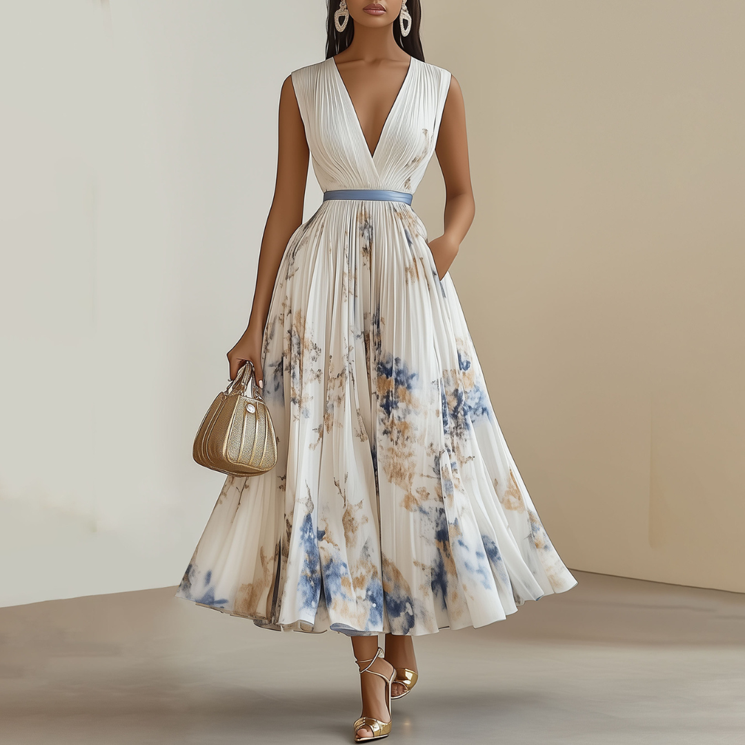 Women's Floral Ceremony Dress Blue White