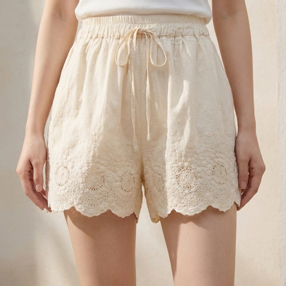 Women's Embroidered Lace Shorts Drawstring Waist