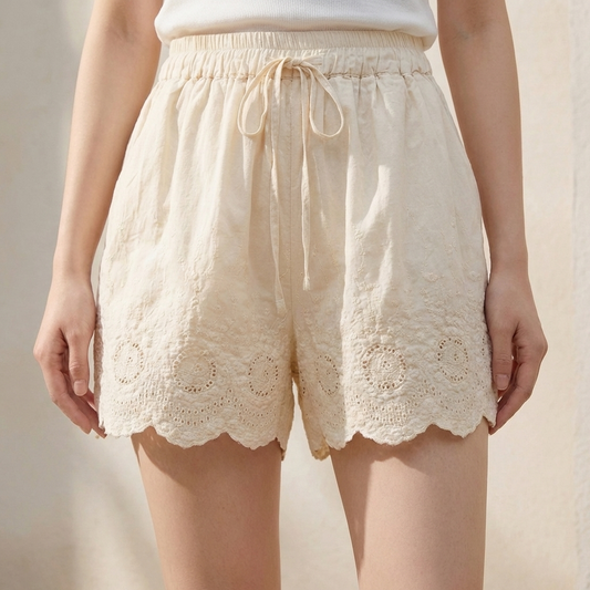 Women's Embroidered Lace Shorts Drawstring Waist