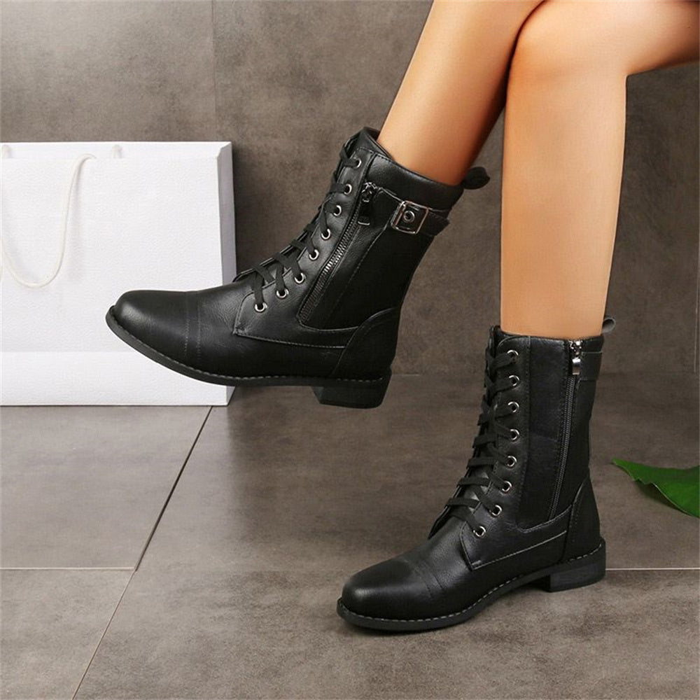 Women's Lace Up Boots With Zip
