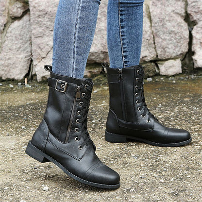 Women's Lace Up Boots With Zip