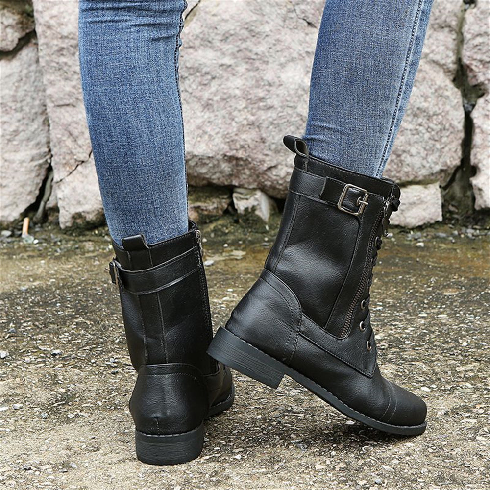 Women's Lace Up Boots With Zip