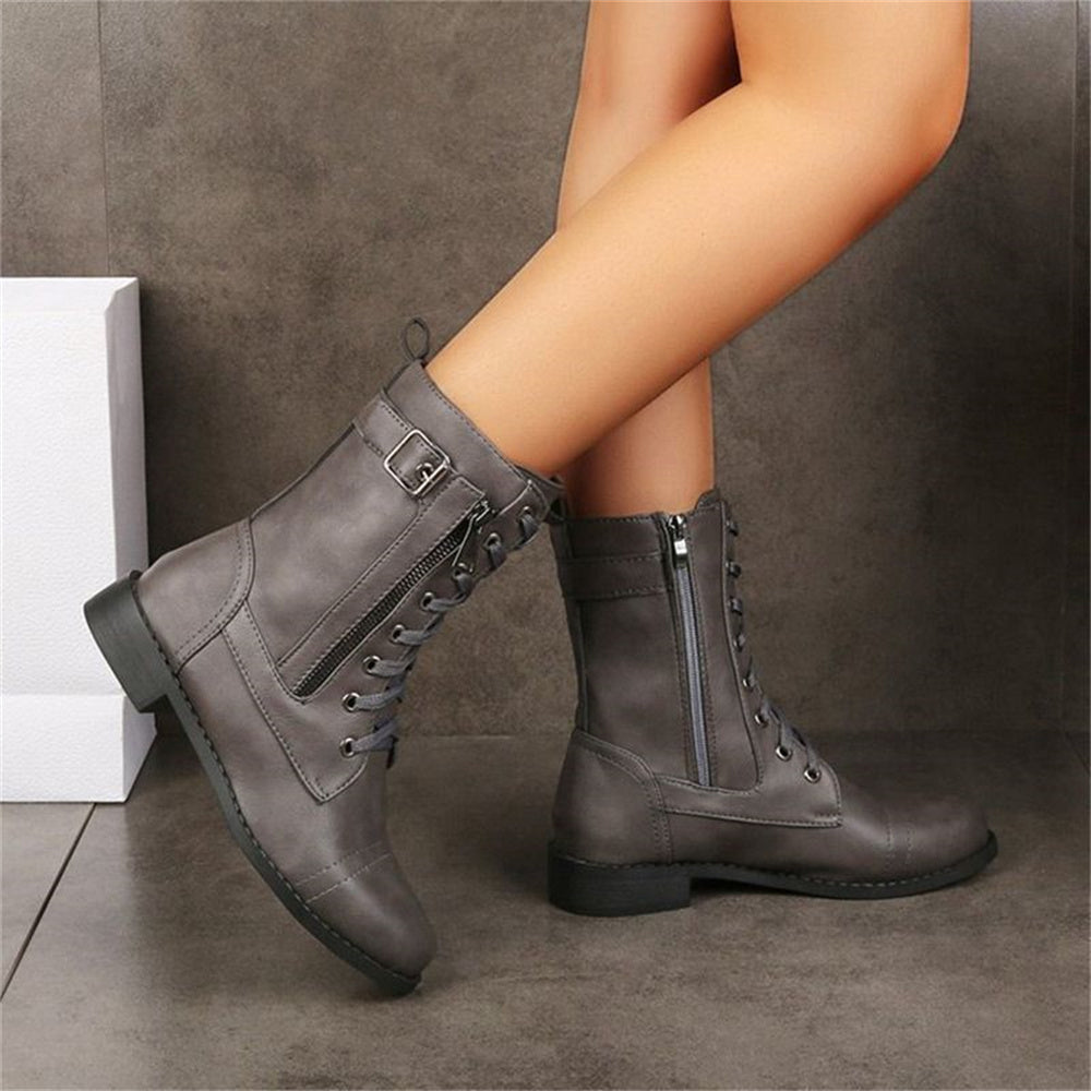 Women's Lace Up Boots With Zip