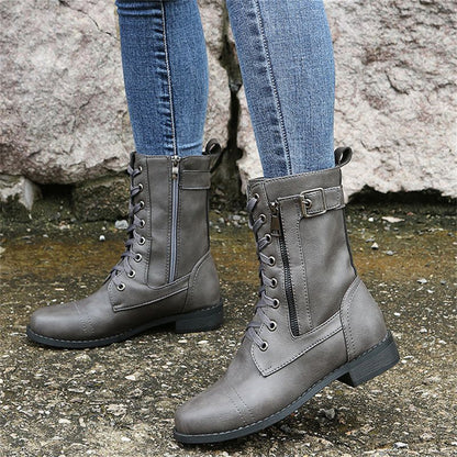 Women's Lace Up Boots With Zip