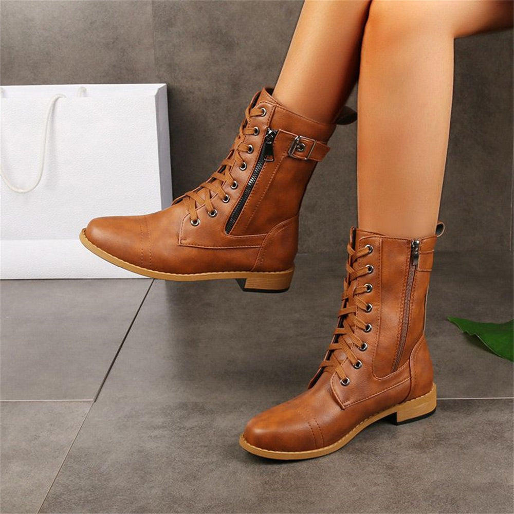 Women's Lace Up Boots With Zip