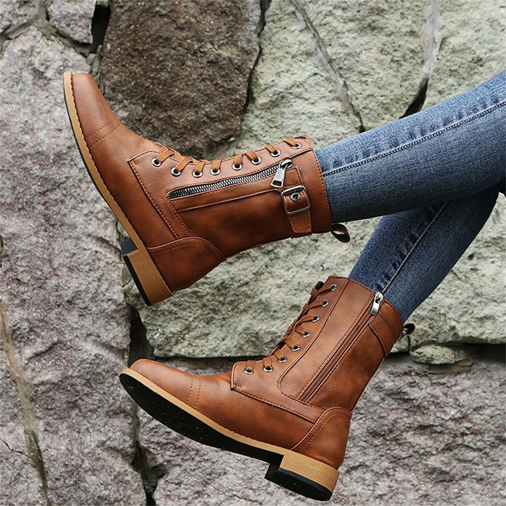 Women's Lace Up Boots With Zip