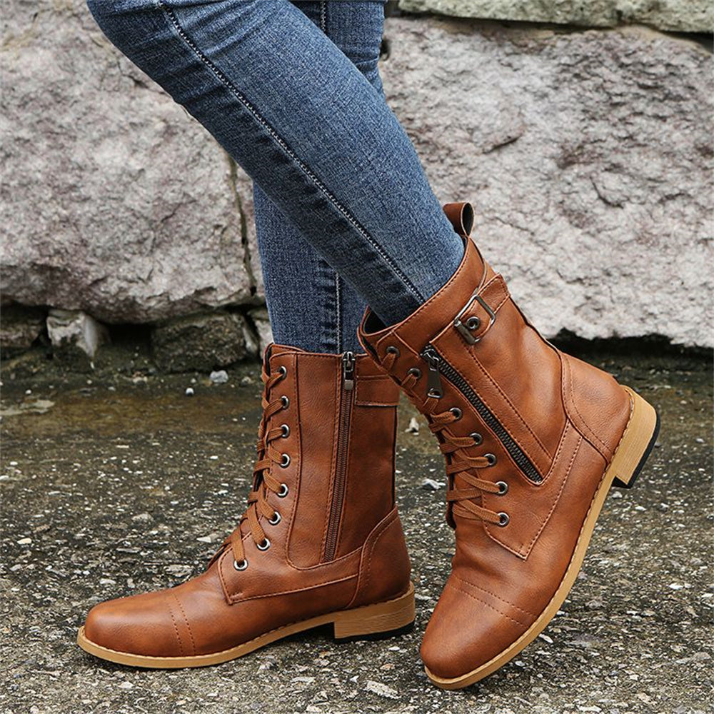 Women's Lace Up Boots With Zip