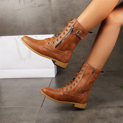 Women's Lace Up Boots With Zip