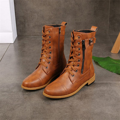Women's Lace Up Boots With Zip